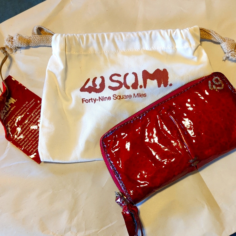 Forty-Nine Square Miles Italian Red Leather Clutch Wallet with Dust Bag